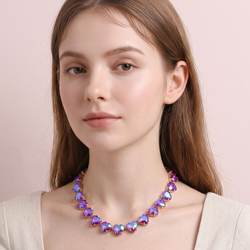 Madeline Love AB, Fuchsia Faceted Heart Gem Link Necklace