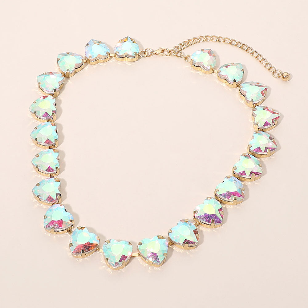 Madeline Love AB, Gold Faceted Heart Gem Link Necklace