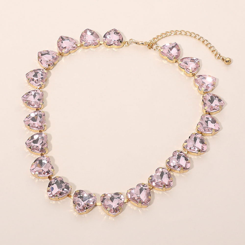 Madeline Love Gold, Light, Pink Faceted Heart Gem Link Necklace