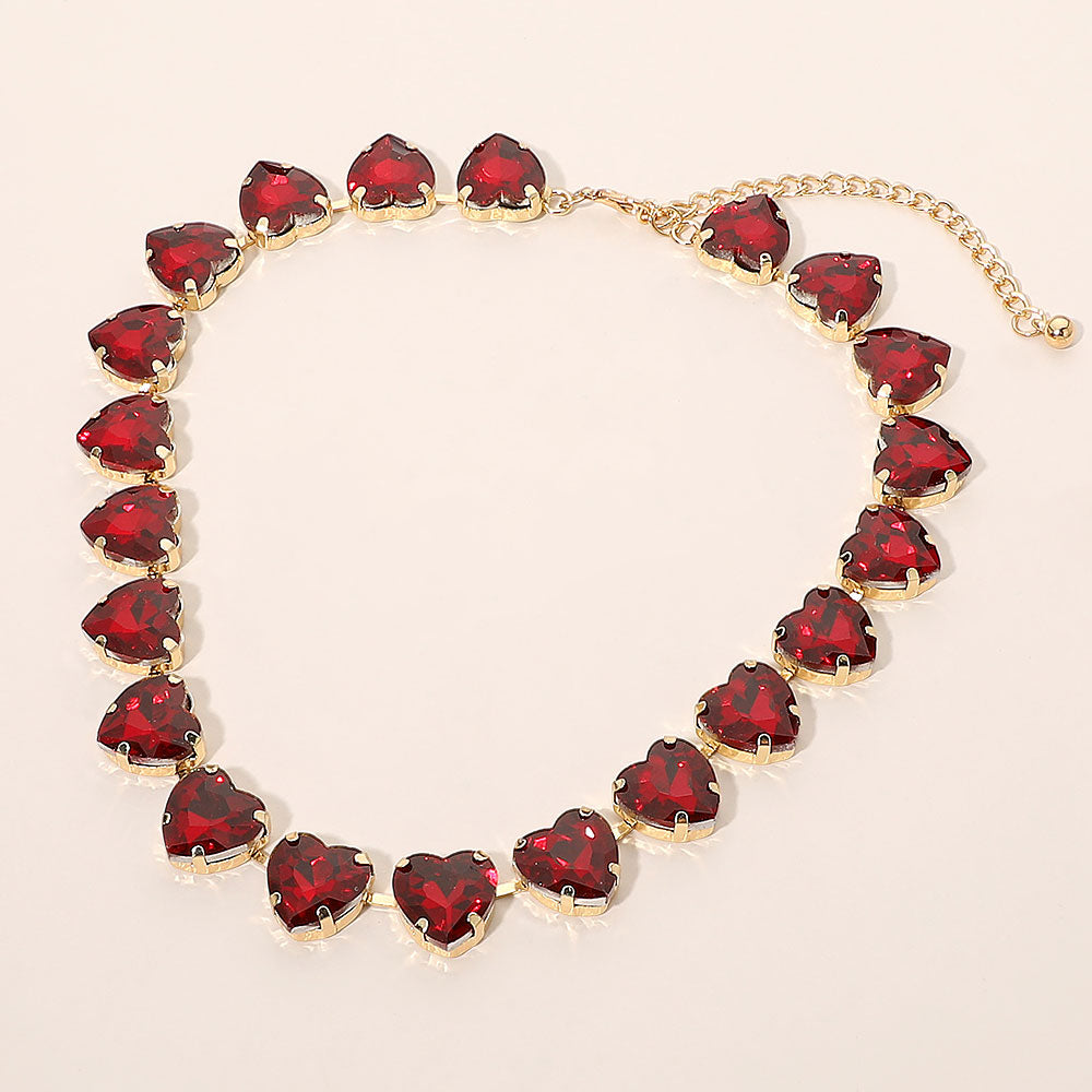 Madeline Love Gold, Siam Faceted Heart Gem Link Necklace