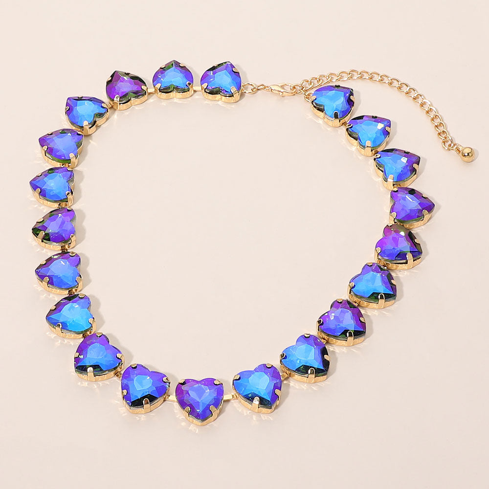 Madeline Love AB, Blue Faceted Heart Gem Link Necklace