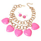 Madeline Love Fuchsia, Gold Chunky Wooden Heart Charm Station Layered Chain Necklace - Necklaces - desc