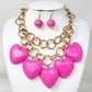 Madeline Love Fuchsia, Gold Chunky Wooden Heart Charm Station Layered Chain Necklace - Necklaces - extra