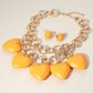 Madeline Love Gold, Orange Chunky Wooden Heart Charm Station Layered Chain Necklace - Necklaces