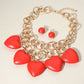 Madeline Love Gold, Red Chunky Wooden Heart Charm Station Layered Chain Necklace - Necklaces - desc