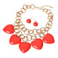 Madeline Love Gold, Red Chunky Wooden Heart Charm Station Layered Chain Necklace - Necklaces - extra