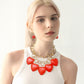Madeline Love Gold, Red Chunky Wooden Heart Charm Station Layered Chain Necklace - Necklaces - extra