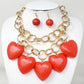 Madeline Love Gold, Red Chunky Wooden Heart Charm Station Layered Chain Necklace - Necklaces - extra