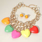 Madeline Love Multi Chunky Wooden Heart Charm Station Layered Chain Necklace - Necklaces