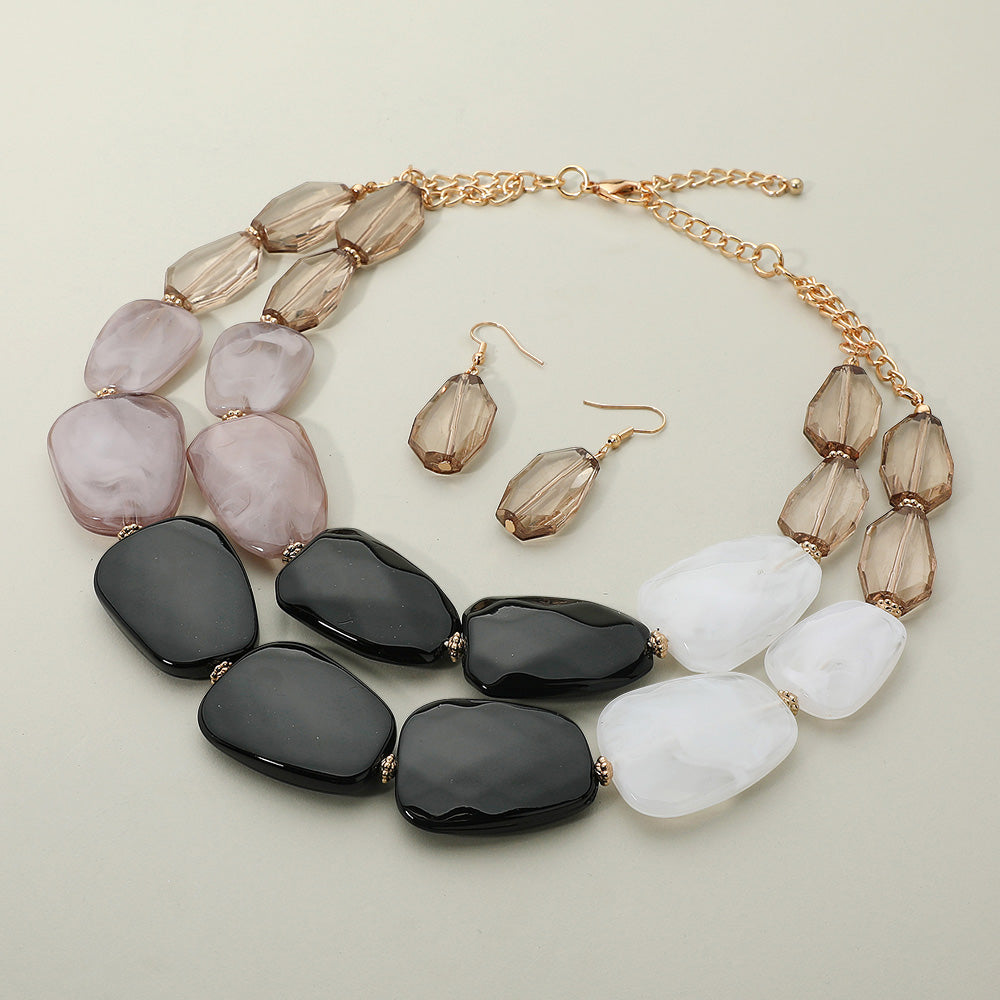 Madeline Love Black, Gold Chunky Abstract Resin Beaded Layered Statement Necklace - Necklaces