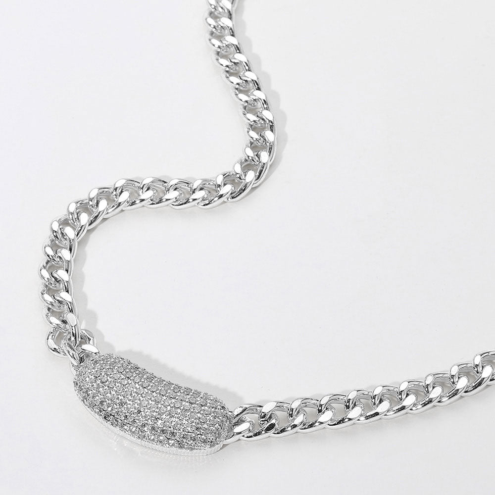Madeline Love Rhodium 14K Gold Plated CZ Stone Paved Bean Bar Pendant Pointed Necklace