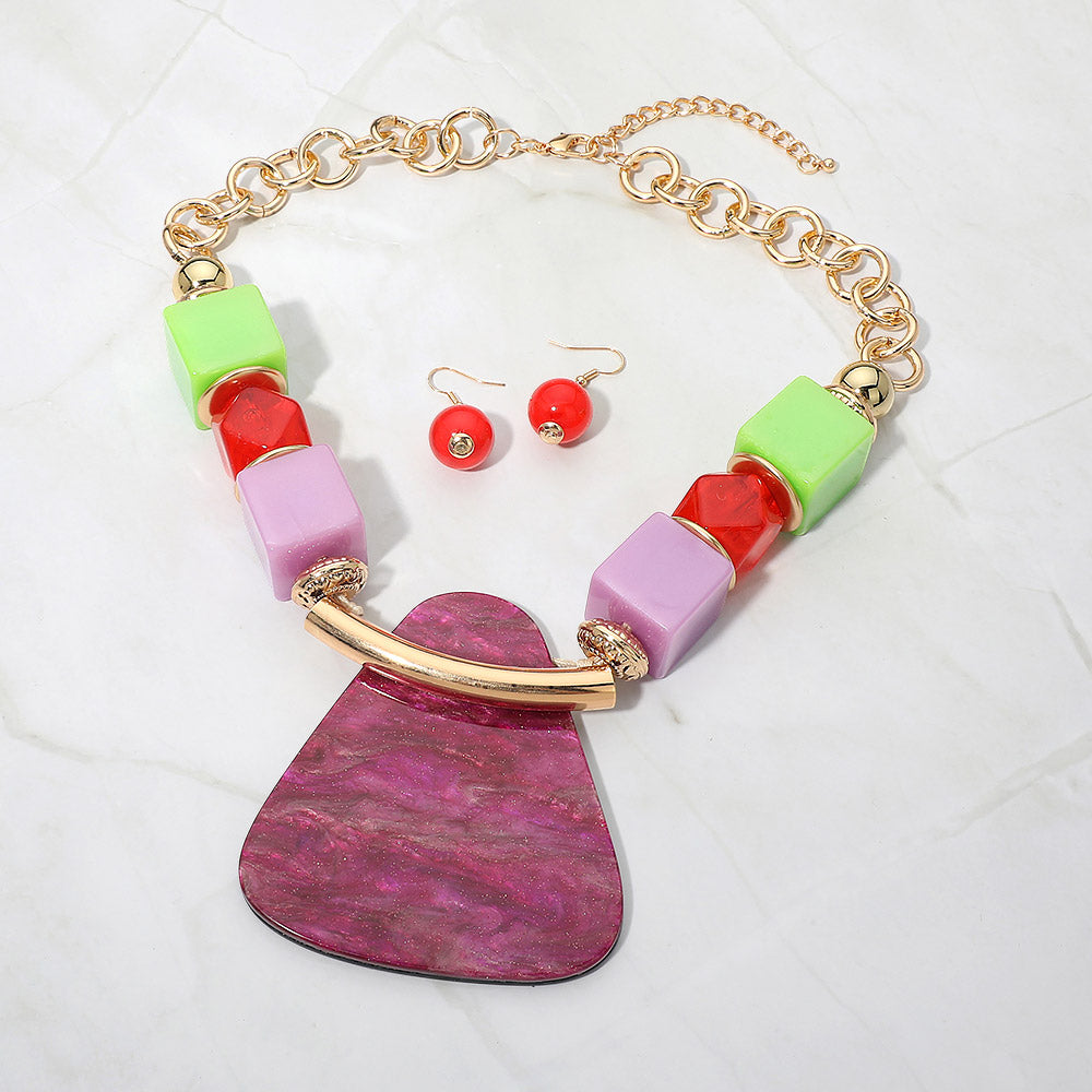 Madeline Love Gold, Multi Bold Geometric Resin Pendant Accent Statement Necklace - Necklaces