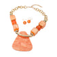 Madeline Love Gold, Orange Bold Geometric Resin Pendant Accent Statement Necklace - Necklaces - desc