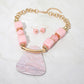 Madeline Love Gold, Pink Bold Geometric Resin Pendant Accent Statement Necklace - Necklaces