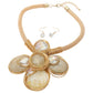 Madeline Love Gold, Ivory Oversized Wired Round Stone Petal Floral Pendant Accent Statement Necklace - Necklaces - desc