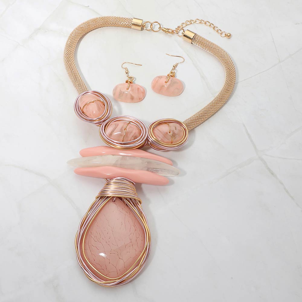 Madeline Love Gold, Pink Bold Abstract Resin Stone Pendant Accent Statement Necklace - Necklaces