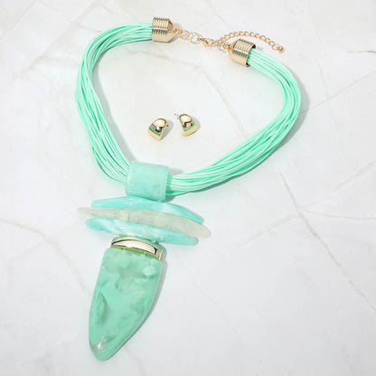 Madeline Love Gold, Mint Bold Abstract Marbled Resin Pendant Accent Multi Strand Cord Statement Necklace - Necklaces