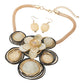 Madeline Love Gold, Ivory Bold Floral Stone Center Wired Resin Embellished Pendant Statement Necklace - Necklaces - extra
