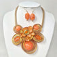 Madeline Love Gold, Orange Bold Floral Stone Center Wired Resin Embellished Pendant Statement Necklace - Necklaces - extra