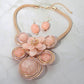 Madeline Love Gold, Pink Bold Floral Stone Center Wired Resin Embellished Pendant Statement Necklace - Necklaces