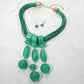 Madeline Love Gold, Green Bold Marbled Resin Beads Drop Multi Strand Cord Statement Necklace - Necklaces - desc