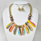 Madeline Love Gold Bold Multicolor Resin Long Teardrop Beaded Statement Necklace - Necklaces - extra