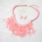 Madeline Love Gold, Pink Bold Leaf Fringe Embellished Multi Cord Statement Necklace - Necklaces - desc