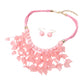 Madeline Love Gold, Pink Bold Leaf Fringe Embellished Multi Cord Statement Necklace - Necklaces - extra