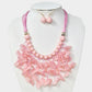 Madeline Love Gold, Pink Bold Leaf Fringe Embellished Multi Cord Statement Necklace - Necklaces - extra