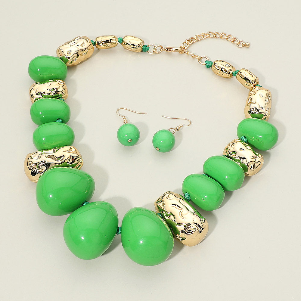 Madeline Love Gold, Green Bold Chunky Beaded Statement Necklace