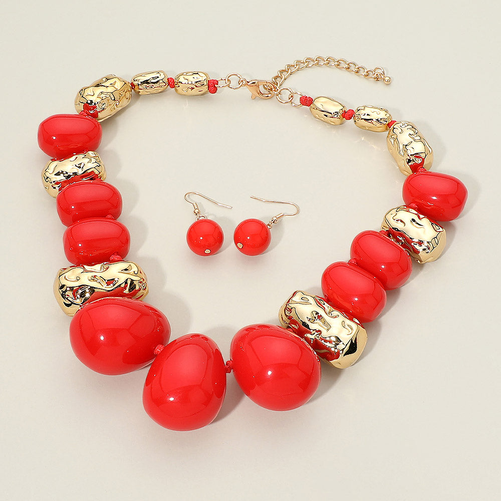 Madeline Love Gold, Red Bold Chunky Beaded Statement Necklace
