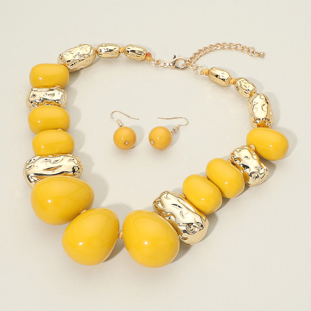 Madeline Love Gold, Yellow Bold Chunky Beaded Statement Necklace