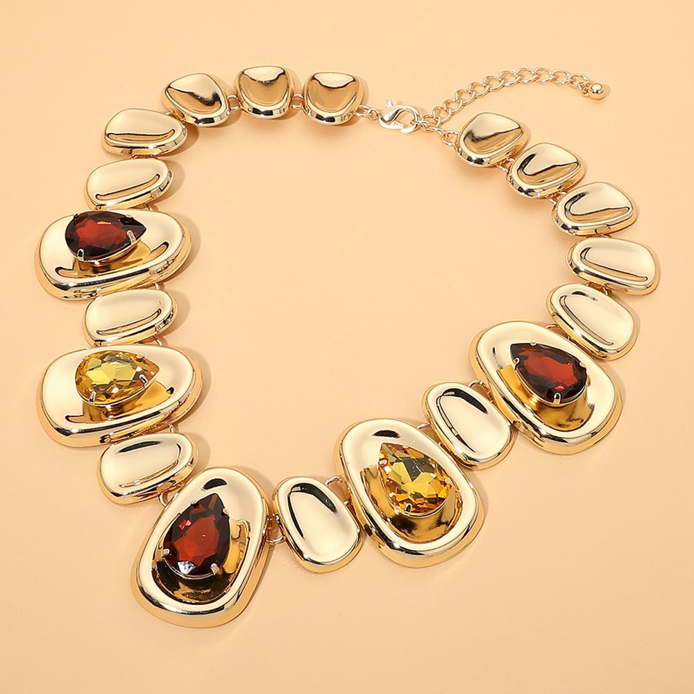 Madeline Love Multi Chunky Teardrop Gem Accent Abstract Plate Link Statement Necklace