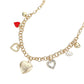 Enamel Stone Paved Metal Heart Pearl Charm Station Necklace