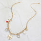 Enamel Stone Paved Metal Heart Pearl Charm Station Necklace