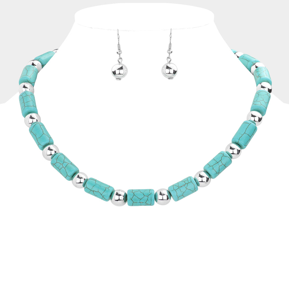 Madeline Love Silver, Turquoise Metal Ball Accented Turquoise Necklace - Necklaces