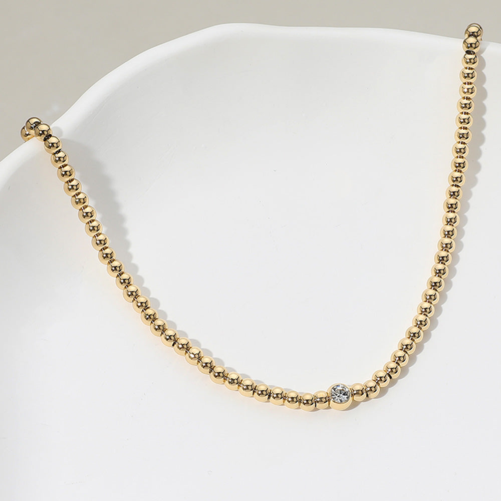 Madeline Love Gold SECRET BOX_Stainless Steel Stone Bezel Pointed Ball Beaded Necklace - Necklaces