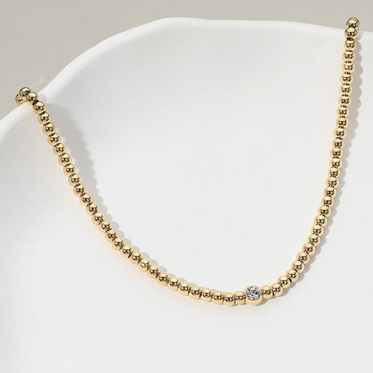 Madeline Love Gold SECRET BOX_Stainless Steel Stone Bezel Pointed Ball Beaded Necklace - Necklaces