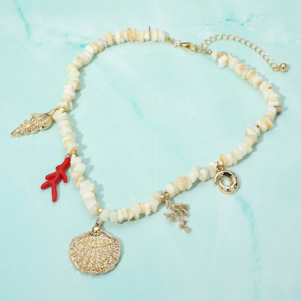 Madeline Love Ivory Seashell Coral Charm Natural Stone Beaded Statement Necklace - Necklaces