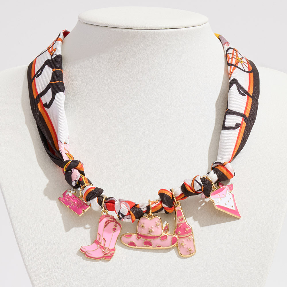 Madeline Love Black, Gold Enamel Western Theme Charm Station Fabric Scarf Necklace Adjustable Bracelet Bag Charm - Bags & Wallets