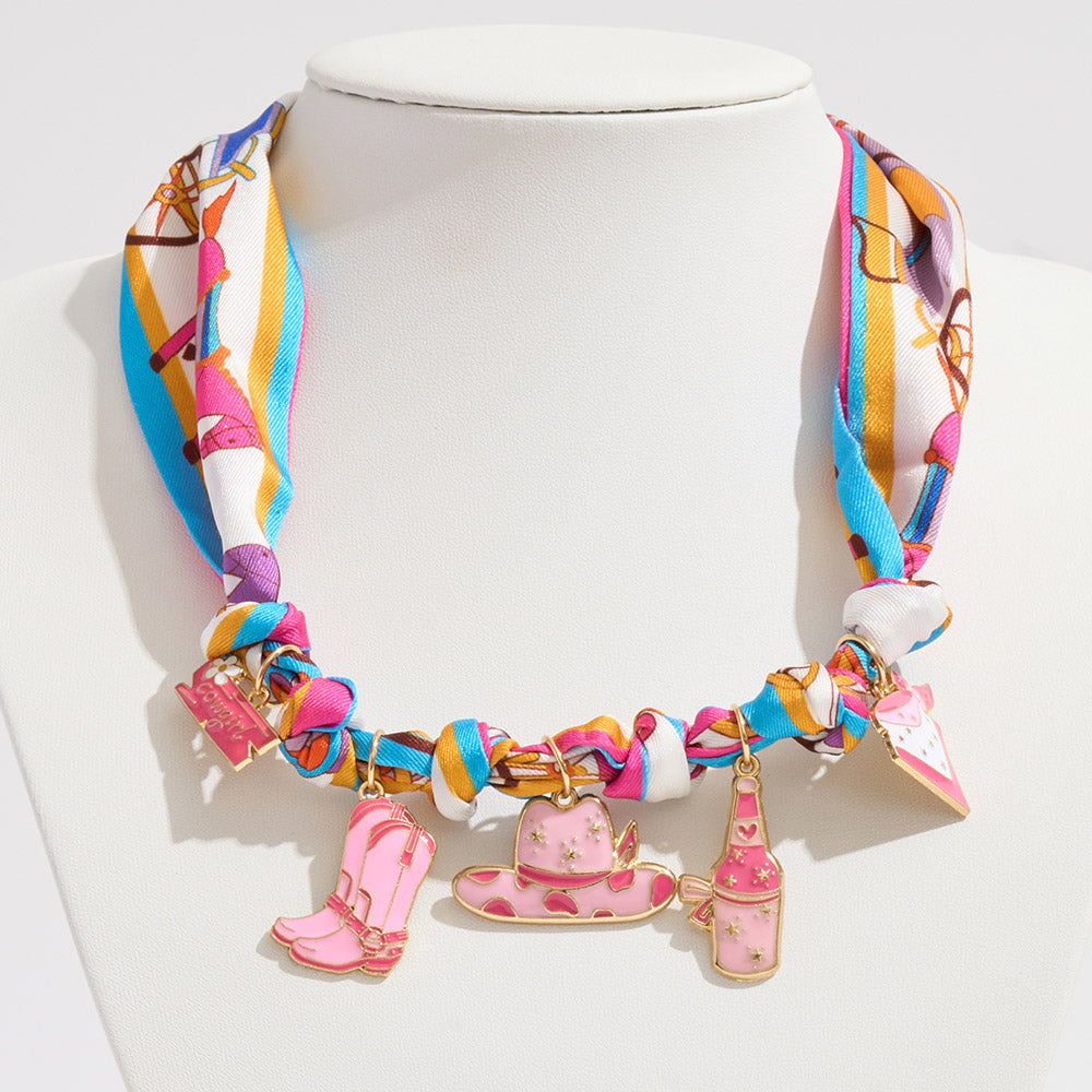 Madeline Love Gold, Rose Enamel Western Theme Charm Station Fabric Scarf Necklace Adjustable Bracelet Bag Charm - Bags & Wallets