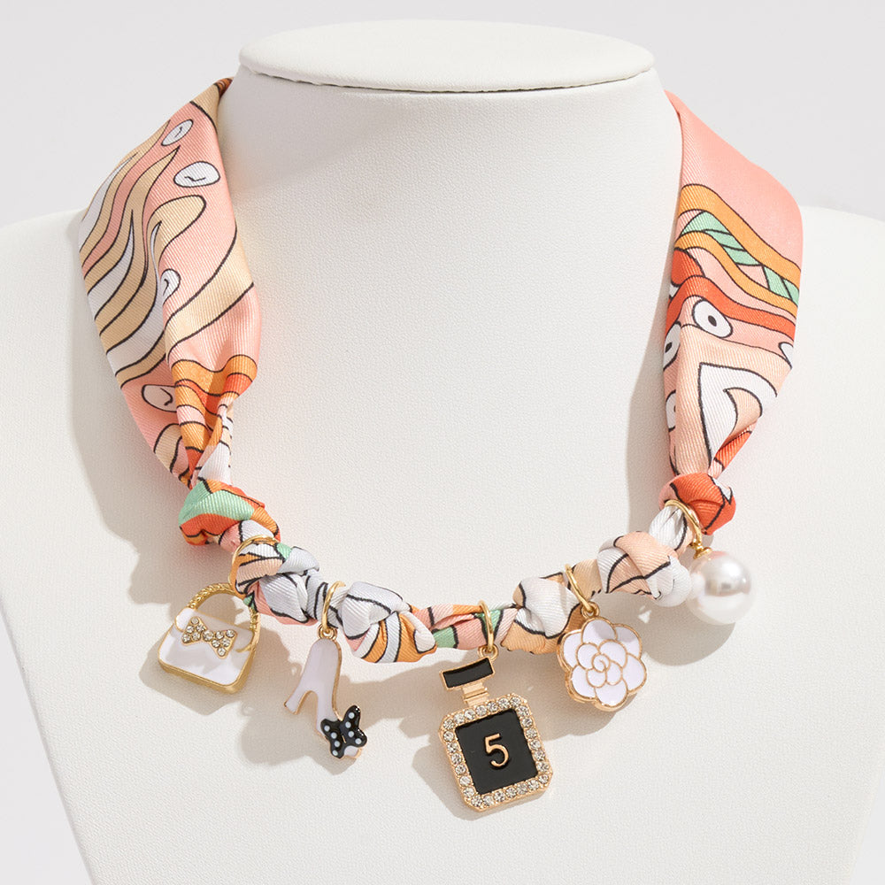 Madeline Love Gold, Orange Fashion Item Pearl Charm Station Fabric Scarf Necklace Adjustable Bracelet Bag Charm - Bags & Wallets