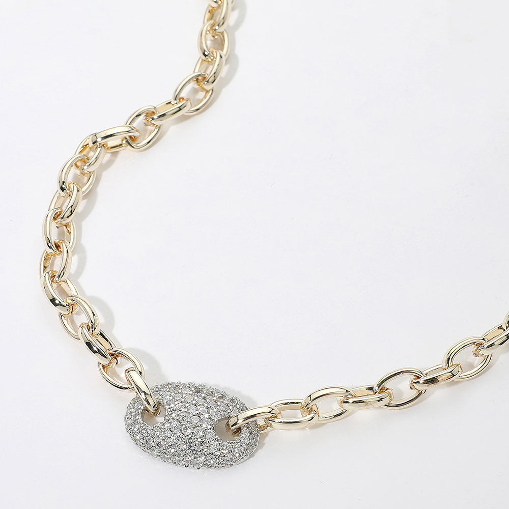 Madeline Love Gold 14K Gold Plated CZ Stone Paved Mariner Link Pendant Chunky Chain Necklace