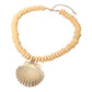 Madeline Love Ivory, Worn Gold Seashell Accent Wooden Beaded Statement Necklace - Necklaces - extra