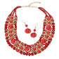 Madeline Love Gold, Red Multi Strand Beaded Statement Necklace - Necklaces - desc