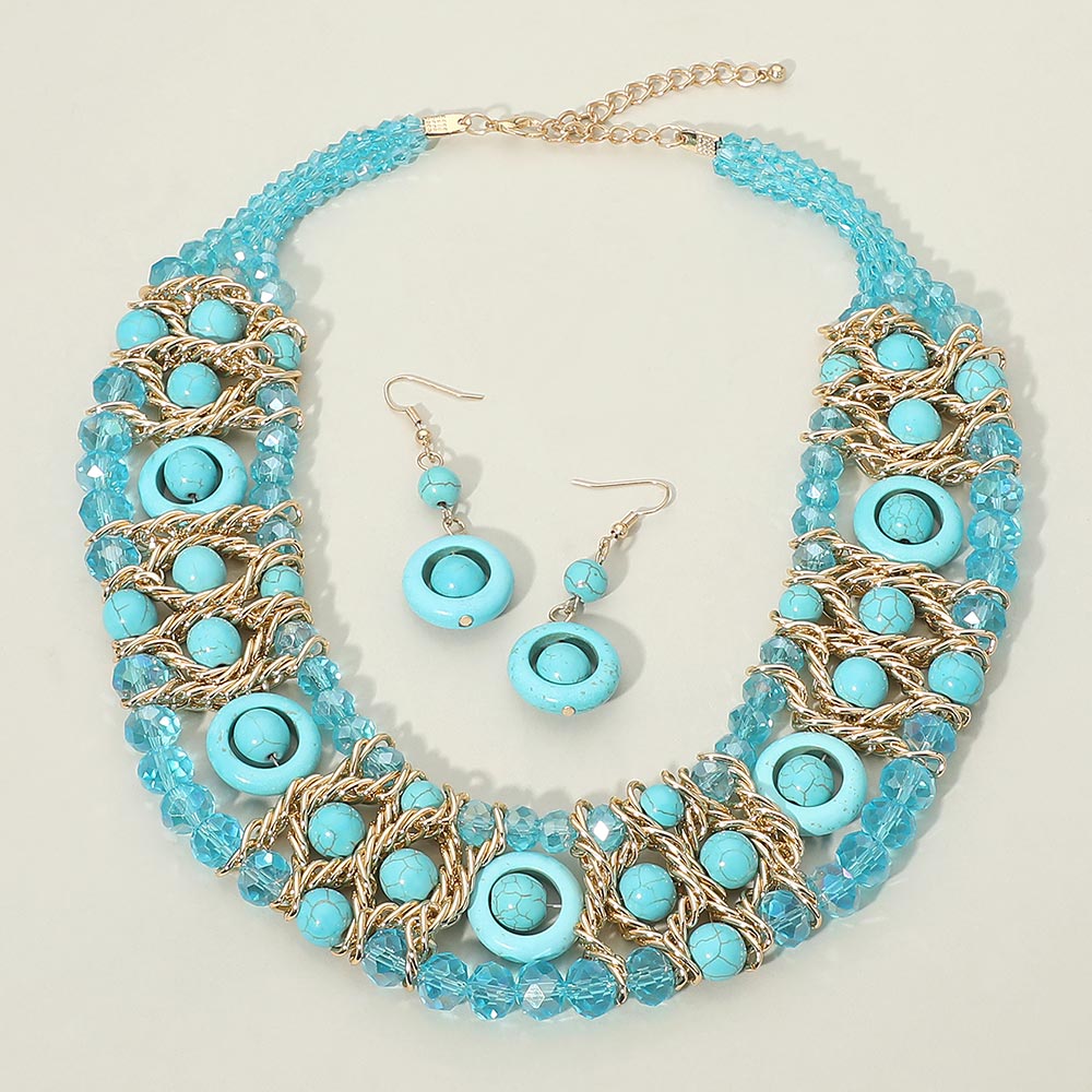 Madeline Love Gold, Turquoise Multi Strand Beaded Statement Necklace - Necklaces