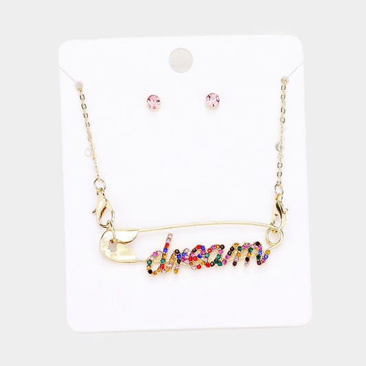 Madeline Love Gold, Multi Dream Rhinestone Pave Safety Pin Pendant Necklace - Necklaces