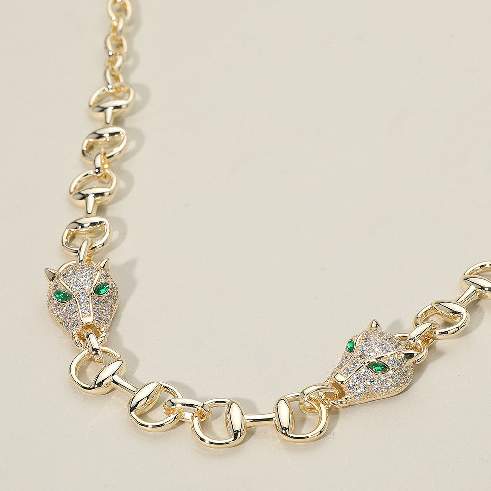 Madeline Love Gold 14K Gold Plated CZ Stone Paved Leopard Panther Head Accent Necklace