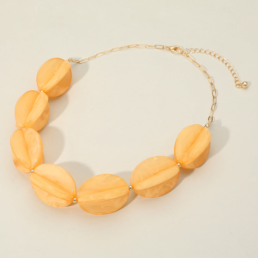 Madeline Love Mustard Celluloid Acetate Bold Geometric Flower Bud Beaded Statement Necklace - Necklaces