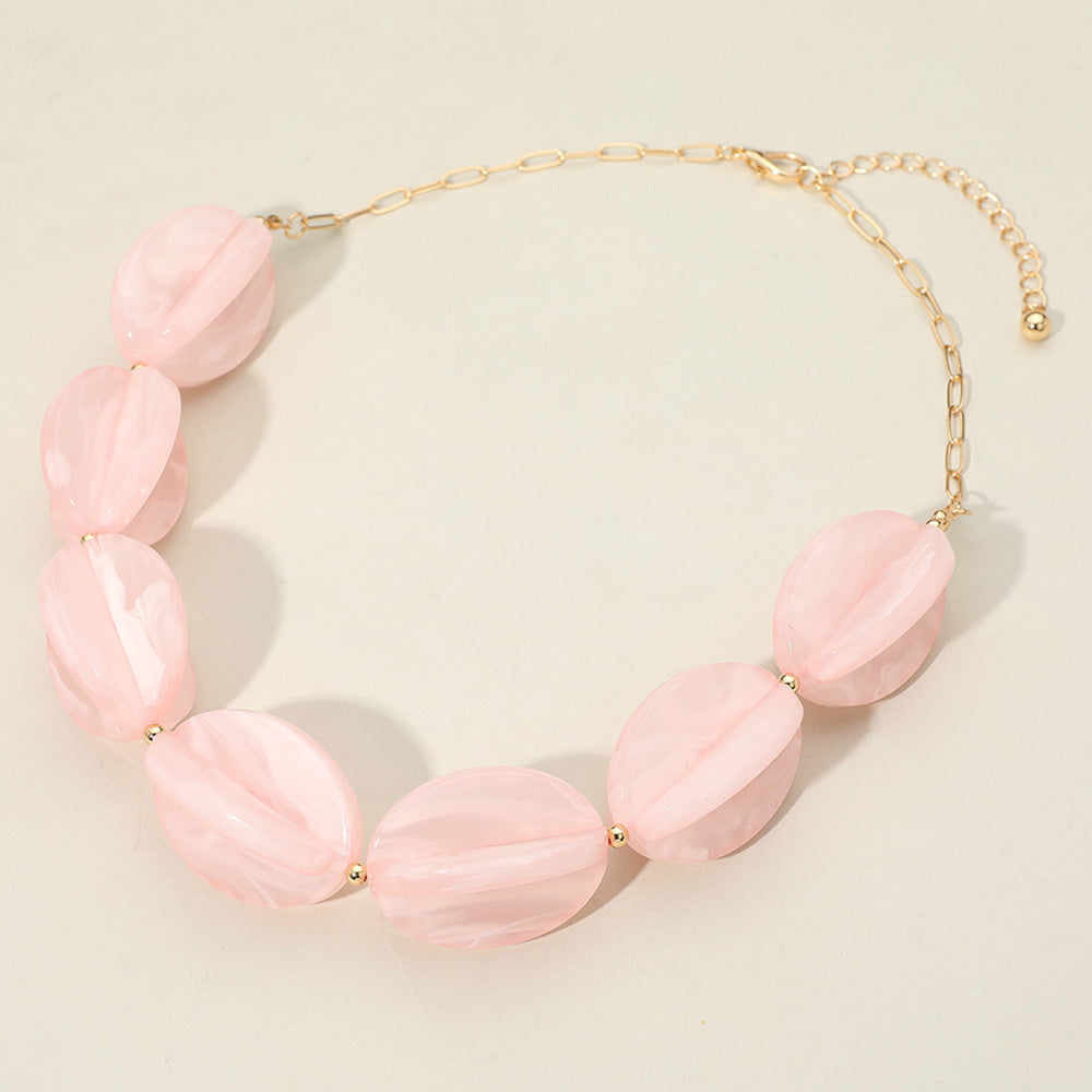 Madeline Love Pink Celluloid Acetate Bold Geometric Flower Bud Beaded Statement Necklace - Necklaces
